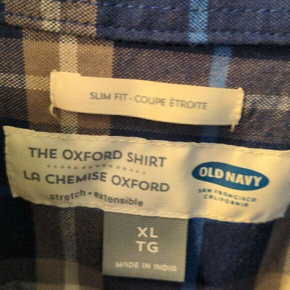 Old Navy Blue + Grey Slim Fit The Oxford Shirt Sz XL - Picture 8 of 9